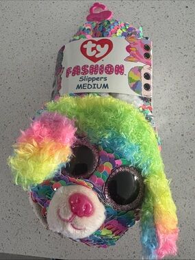 Ty Rainbow Sequin Puppy Slippers - Multicolor Plush